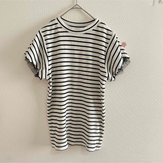 ヴィス(ViS)のVIS ボーダーリブトップス　フリル　半袖(カットソー(半袖/袖なし))