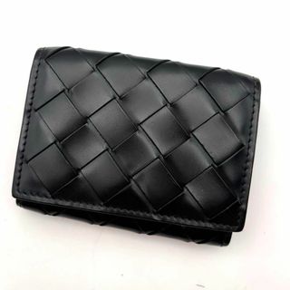 ボッテガヴェネタ(BOTTEGA VENETA)の【ICタグ・極美品】ボッテガ　マキシイントレチャート　三つ折り財布　ブラック　黒(財布)