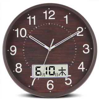 【新着商品】掛け時計 静音 連続秒針 直径35cm 大型液晶 日付 曜日表示 ブ(置時計)