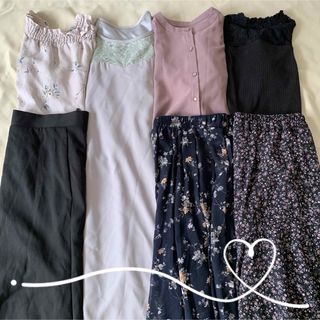 フェミニン きれいめ コーデ 7着 着回し まとめ売り 春夏 花柄 ピンク(セット/コーデ)