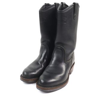 ウエスコ(Wesco)の美品○WESCO ウエスコ Western Boss ウエスタンボス レザー ロゴ刻印 ウエスタンブーツ ブラック 7 D 箱付き メンズおすすめ(ブーツ)