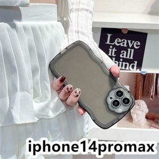 iphone14promaxケース　透明　波型花 耐衝撃ブラック459