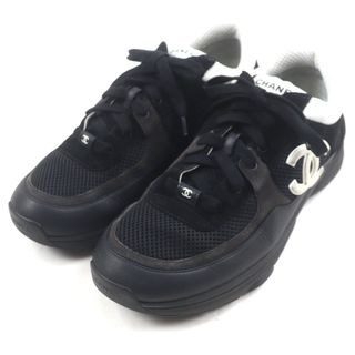 美品▼CHANEL シャネル G38301 レザー切替 サイドココマーク ローカットスニーカー ブラック ホワイト 44 イタリア製 メンズおすすめ
