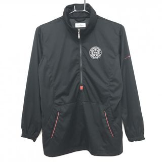 【美品】マンシングウェア ハイネックブルゾン 黒×レッド ロゴプリント ハーフジップ レディース L ゴルフウェア Munsingwear