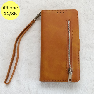 ジッパー付き手帳型 iPhone11/XRケース ブラウン T3(iPhoneケース)