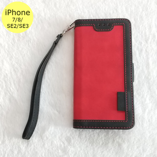 レトロ 手帳型 iPhone7/8/SE2/SE3ケース レッド(iPhoneケース)