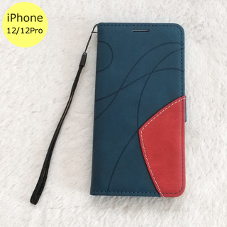波模様 手帳型 iPhone12/12Pro iPhoneケース ブルー(iPhoneケース)