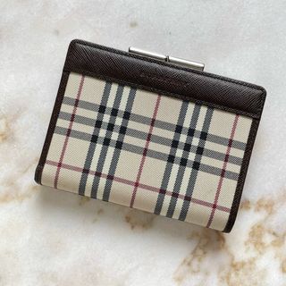 バーバリー(BURBERRY)の2528 BURBERRY バーバリー ノバチェック がまぐち折り財布 ベージュ(財布)