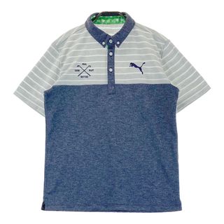 サイズ：L PUMA GOLF プーマゴルフ 半袖ポロシャツ ボタンダウン ボーダー柄 ネイビー系 [240101496886] ゴルフウェア メンズ ストスト