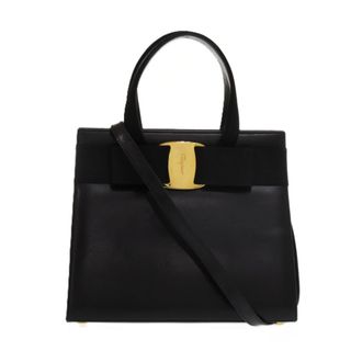 サルヴァトーレフェラガモ(Salvatore Ferragamo)の美品 サルヴァトーレフェラガモ ヴァラリボン BA214178 レザー ブラック 0477 黒 ハンドバッグ【中古】Salvatore Ferragamo(ハンドバッグ)