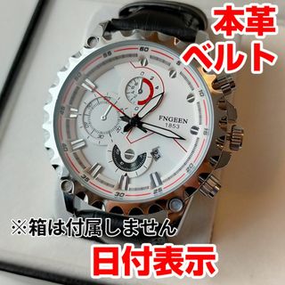 FNGEEN社 新品アナログ腕時計 日付 防水 本革レザーブラック シルバー9