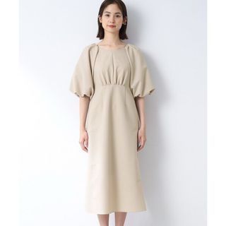 【美品】INDIVI インディヴィ バルーンスリーブワンピース ベージュ40