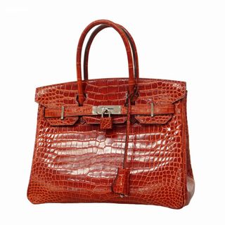 エルメス(HERMES)の【5gd5418-g-h】エルメス ハンドバッグ バーキン30 ポロサス ゼラニウム シルバー金具 □N刻印【中古】レディース(ハンドバッグ)
