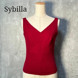 シビラ(Sybilla)の名品☆ Sybilla シビラ ダイヤ柄切替デザイン コットンジャージトップス(シャツ/ブラウス(半袖/袖なし))