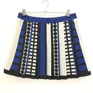 【美品】ランバンスポール プリーツスカート ブルー×黒 総柄 サイドファスナー 裏地付き レディース 42(XL) ゴルフウェア LANVIN SPORT