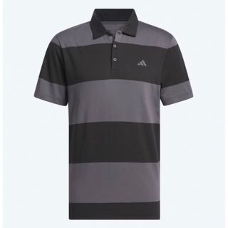 【adidas GOLF/アディダス】吸汗速乾 半袖ボーダーポロシャツ・M黒/灰