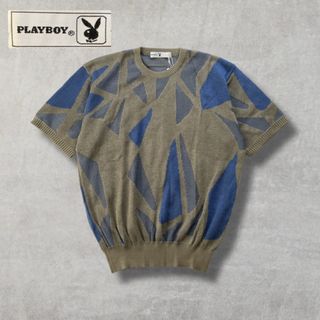プレイボーイ(PLAYBOY)の【PLAYBOY】 サマーニット 半袖 麻混 レトロ ヴィンテージ ブルー系(ニット/セーター)