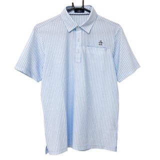 マンシングウェア(Munsingwear)の【超美品】マンシングウェア 半袖ポロシャツ ライトブルー×白 ストライプ 胸ポケット メンズ M ゴルフウェア 2024年モデル Munsingwear(ウエア)
