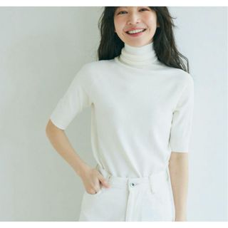 ベースメント(BASEMENT)のベースメント　オンライン 半袖　タートルネック　ニット　ベージュ　トップス(カットソー(半袖/袖なし))