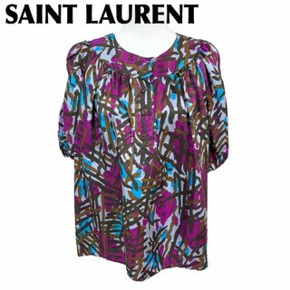 サンローラン(SAINT LAURENT)のSAINT LAURENT 半袖トップス プルオーバー 34 紫×水色×グレー(シャツ/ブラウス(半袖/袖なし))
