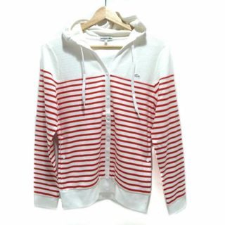 ラコステ(LACOSTE)のLacoste(ラコステ) パーカー サイズ42 L レディース美品  - 白×レッド 長袖/ニット/ボーダー(パーカー)