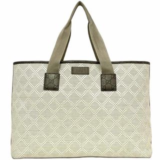 グッチ(GUCCI)のグッチ トートバッグ ホワイト ベージュ カーキ シマライン 289626 美品 PVC レザー 中古 498879 GUCCI 大容量 白 軽い シマ 肩掛け 定番 人気 シンプル メンズ レディース 男女兼用 書類 通勤 通学(トートバッグ)
