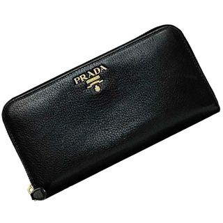 プラダ(PRADA)のプラダ ラウンドファスナー 長財布 ブラック NERO 1ML506 財布 レザー 中古 62Ｂ PRADA ロゴ 黒 ファスナー ロング ウォレット ソフトレザー メンズ レディース 定番 人気 シンプル ゴールド金具 本革(財布)