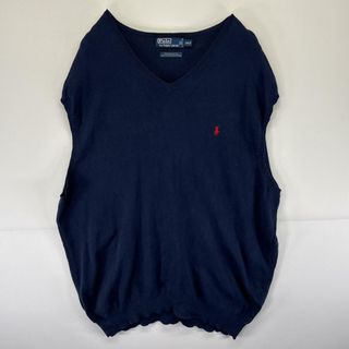 ポロラルフローレン(POLO RALPH LAUREN)の古着 ポロバイラルフローレン Polo by Ralph Lauren ニットベスト コットンニットセーターベスト Ｖネック 2XLT  ネイビー メンズ(ベスト)