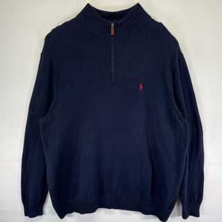 ポロラルフローレン(POLO RALPH LAUREN)の古着 ポロバイラルフローレン Polo by Ralph Lauren コットンニットセーター ハーフジップ 大きいサイズ ワンポイント 3XB  ネイビー メンズ(ニット/セーター)
