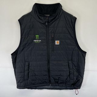 カーハート(carhartt)の古着 カーハート Carhartt ベスト 中綿ベスト ワンポイントロゴ モンスターロゴ刺繍 企業ロゴ 大きいサイズ XXL  ブラック メンズ(ベスト)