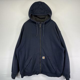 カーハート(carhartt)の古着 カーハート Carhartt パーカー スウェット フルジップ 大きいサイズ ワンポイントロゴ 裏地ボア 2XL  ネイビー メンズ(パーカー)