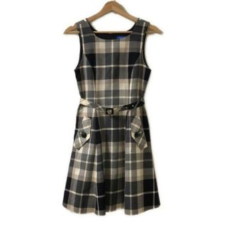 ブルーレーベルクレストブリッジ(BLUE LABEL CRESTBRIDGE)のBLUE LABEL CRESTBRIDGE(ブルーレーベルクレストブリッジ) ワンピース サイズ34 S レディース美品  - アイボリー×黒×グレーベージュ クルーネック/ノースリーブ/ひざ丈/チェック柄(その他)