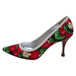 ドルチェアンドガッバーナ(DOLCE&GABBANA)のDOLCE&GABBANA(ドルチェアンドガッバーナ) パンプス 36 1/2 レディース - 黒×白×マルチ イチゴ柄 レザー(ハイヒール/パンプス)