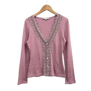ローラアシュレイ(LAURA ASHLEY)のローラアシュレイ ニットカーディガン フリル レース ピンク系 サイズS (カーディガン)