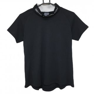 【超美品】ユナイテッドアローズゴルフ 半袖ハイネックシャツ 黒×白 ネックロゴ レディース Medium ゴルフウェア UNITED ARROWS GOLF