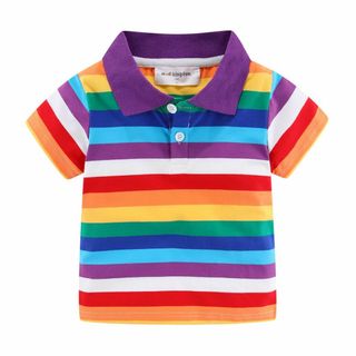 [LSMUDKINGDOM] キッズ 虹 ボーダー柄 半袖ｔシャツ 長袖Tシャツ(その他)