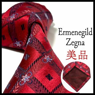 美品✨ エルメネジルドゼニア ネクタイ 光沢 チェック ボルドー