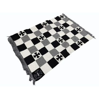クロムハーツ(Chrome Hearts)のCHROME HEARTS クロムハーツ BREAK THE ICE CASHMERE BLANKET CHプラスレザーパッチ チェッカードカシミヤブランケット 美品 中古 4b004785(その他)
