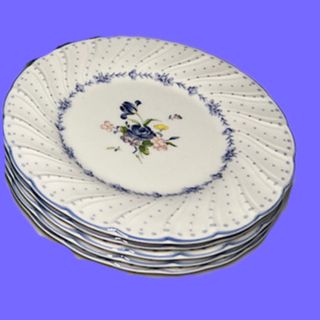 ニッコー 紫青 花柄中皿5枚 カラフル手描きブーケ 送料込