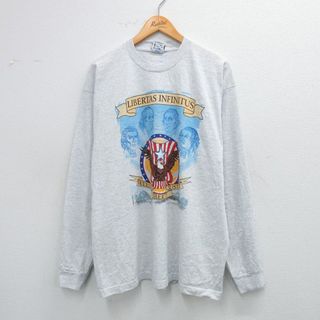 XL★古着 長袖 ビンテージ Tシャツ メンズ 00年代 00s トーマスジェファーソン コットン クルーネック USA製 薄グレー 霜降り 25jul28 中古(Tシャツ/カットソー(半袖/袖なし))