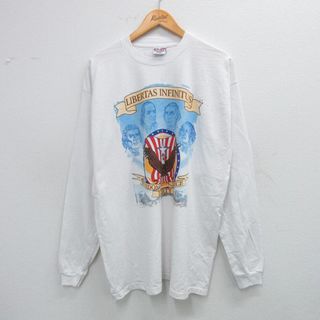 M★古着 長袖 ビンテージ Tシャツ メンズ 00年代 00s トーマスジェファーソン コットン クルーネック USA製 白 ホワイト 25jul28 中古(Tシャツ/カットソー(半袖/袖なし))