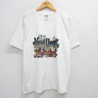 フルーツオブザルーム(FRUIT OF THE LOOM)のXL★古着 フルーツオブザルーム 半袖 ビンテージ Tシャツ メンズ 00年代 00s ニューヨーク 大きいサイズ クルーネック 白 ホワイト 25jul28 中古(Tシャツ/カットソー(半袖/袖なし))