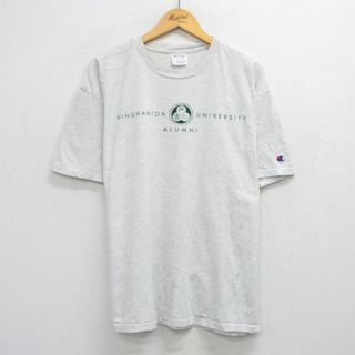 チャンピオン(Champion)のXL★古着 チャンピオン champion 半袖 ビンテージ Tシャツ メンズ 90年代 90s BINGHAMTON 大きいサイズ クルーネック 薄グレー 霜降り 25jul28 中古(Tシャツ/カットソー(半袖/袖なし))