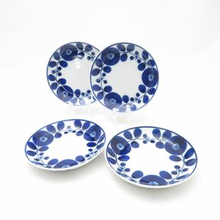 美品 HAKUSAN JAPAN 白山陶器 BLOOM ブルーム リース 小皿 4枚 SS 11cmプレートセット 波佐見焼 花 白 青 SU12878E2 (食器)
