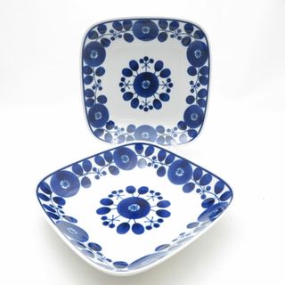 HAKUSAN JAPAN 白山陶器 BLOOM ブルーム リース スクエアディッシュ 2枚 L ペア 21cmプレート 波佐見焼 花 白 青 SU12879E2 (食器)