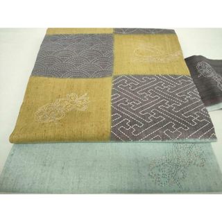 平和屋着物●九寸名古屋帯　紬地　刺し子　総刺繍　舞桜市松　雪兎　正絹　逸品　DAAV6109ps(帯)