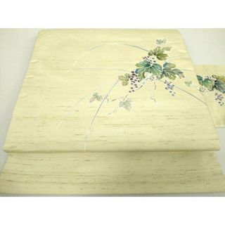 平和屋着物●九寸名古屋帯　白山紬　友禅　作家物　葡萄蔦の葉文　正絹　逸品　DAAV6113ps(帯)