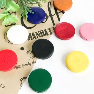 【1273】カラフル ウッドビーズ フラットラウンド 10個 350円