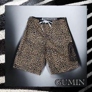 新品 メンズ ゴンゾーサーフ サーフパンツ 水着 レオパード柄 おしゃれ L(水着)