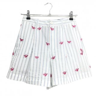 【新品】パーリーゲイツ キュロットスカート 白×ライトブルー×ピンク ストライプ くじら刺しゅう レディース 00(XS) ゴルフウェア PEARLY GATES